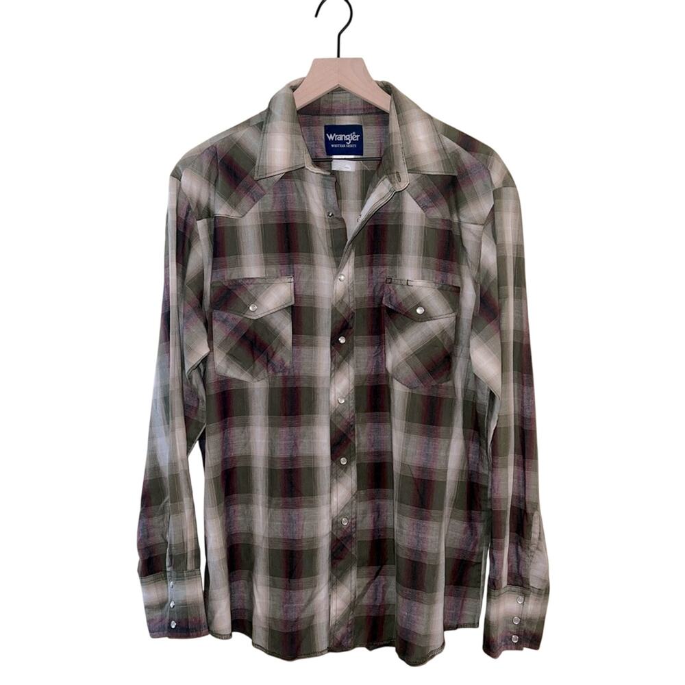 VNTG WRANGLER plaid pearl snap western shirt M